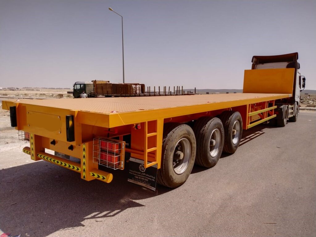 A flatbed transport truck